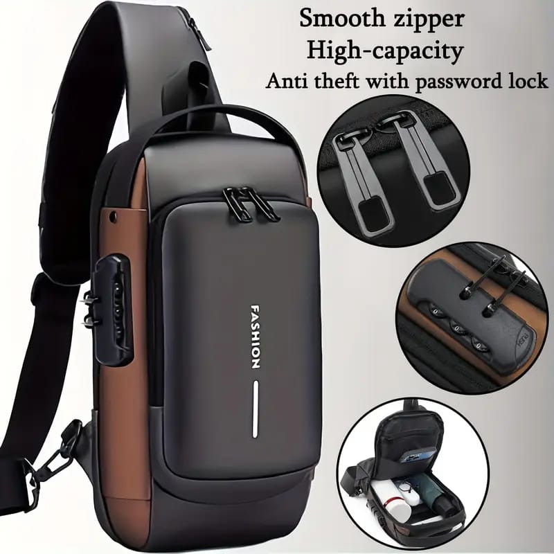 Anti-Theft Crossbody Sling Bag With Usb Port + Code Lock - FASHION