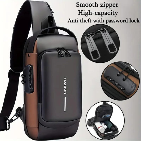 Anti-Theft Crossbody Sling Bag With Usb Port + Code Lock - FASHION