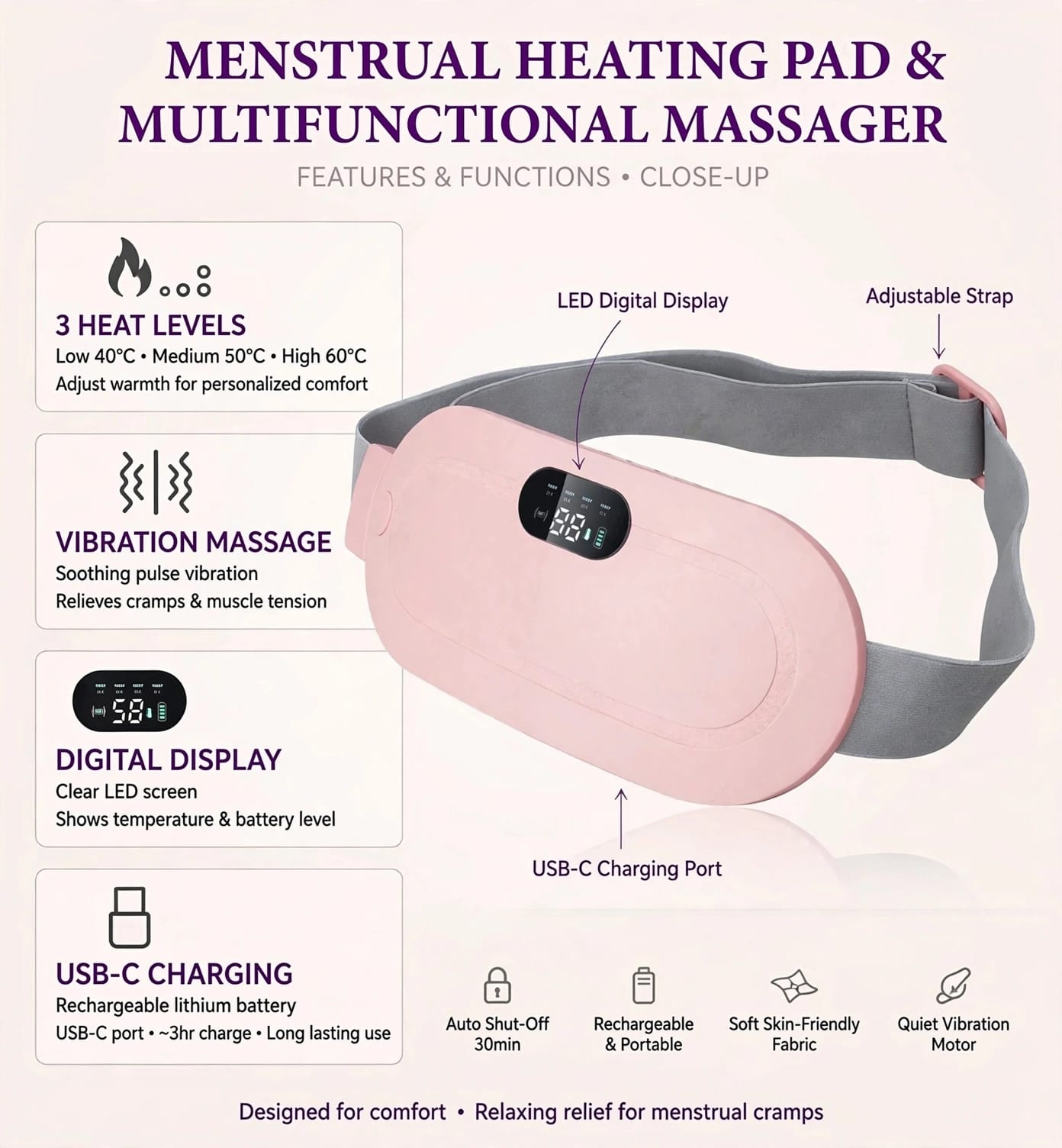 Period Cramp Relief Heating Belt - Instant Pain Relief Massager
