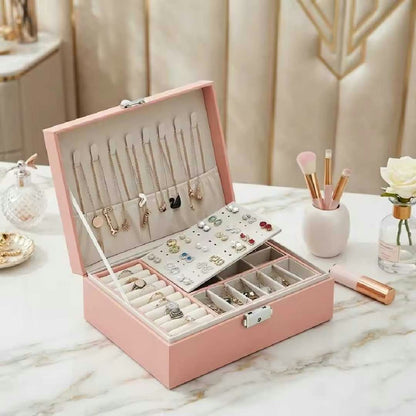 Jewelry Organizer Box - Double Layer Travel Case with Lock