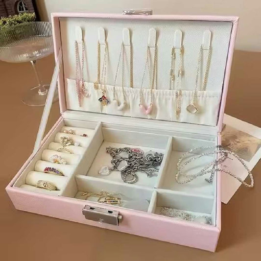 Jewelry Organizer Box - Double Layer Travel Case with Lock