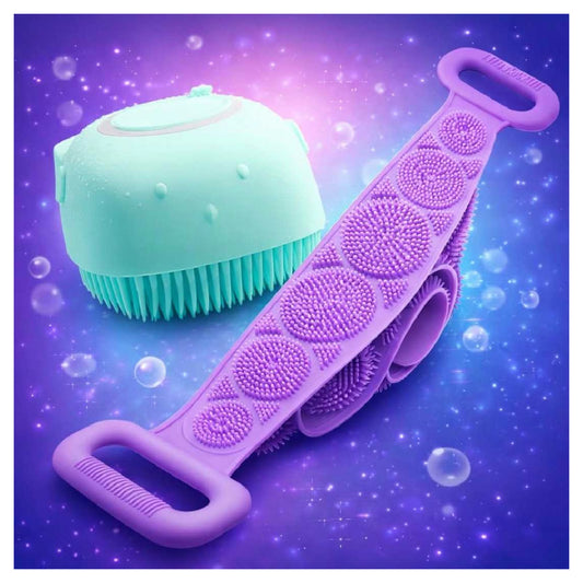 2-in-1 Silicone Bath Scrubber Set - Brush + Back Belt