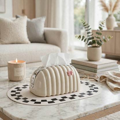 Shell Wave Tissue Box – Luxury Bow Design with Spring Lift